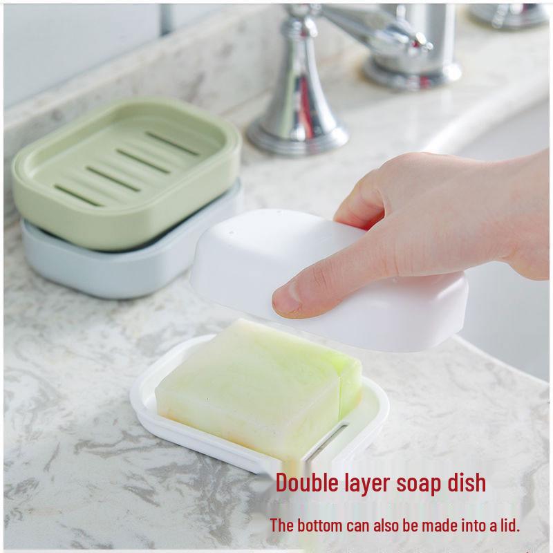 Double-Layer Square Japanese Soap Dish with Lid for Bathroom
