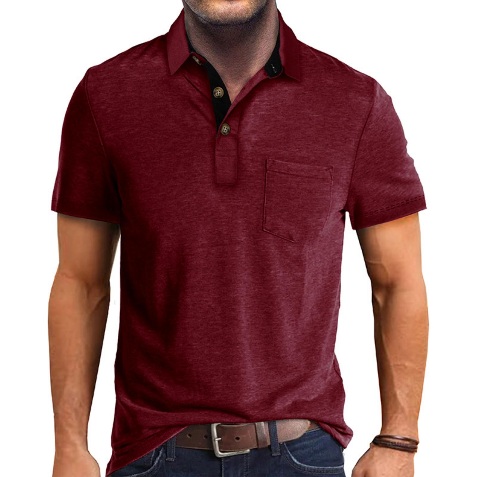 

Men s Casual Base Layer Sportswear, Men s -color Lapel Short-sleeved T-shirt Top XXL винний