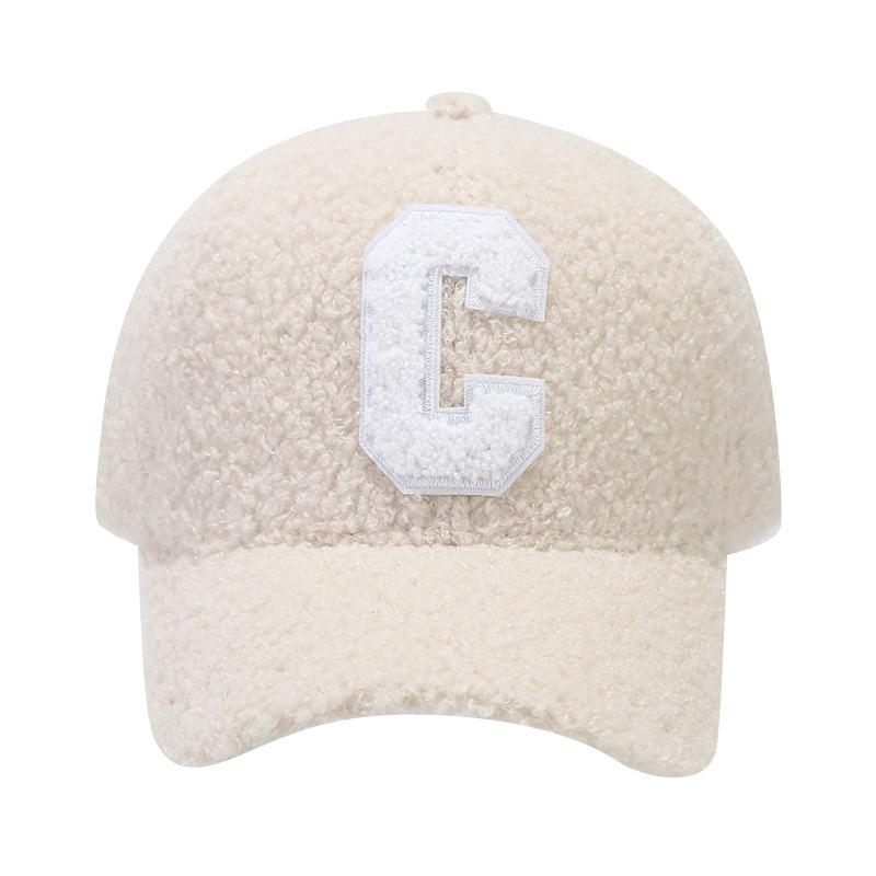 New Autumn and Winter Lamb Velvet Baseball Cap for Women Thickened and Warm Peaked Cap for Men Korean Style C Letter Casual All Match Hat