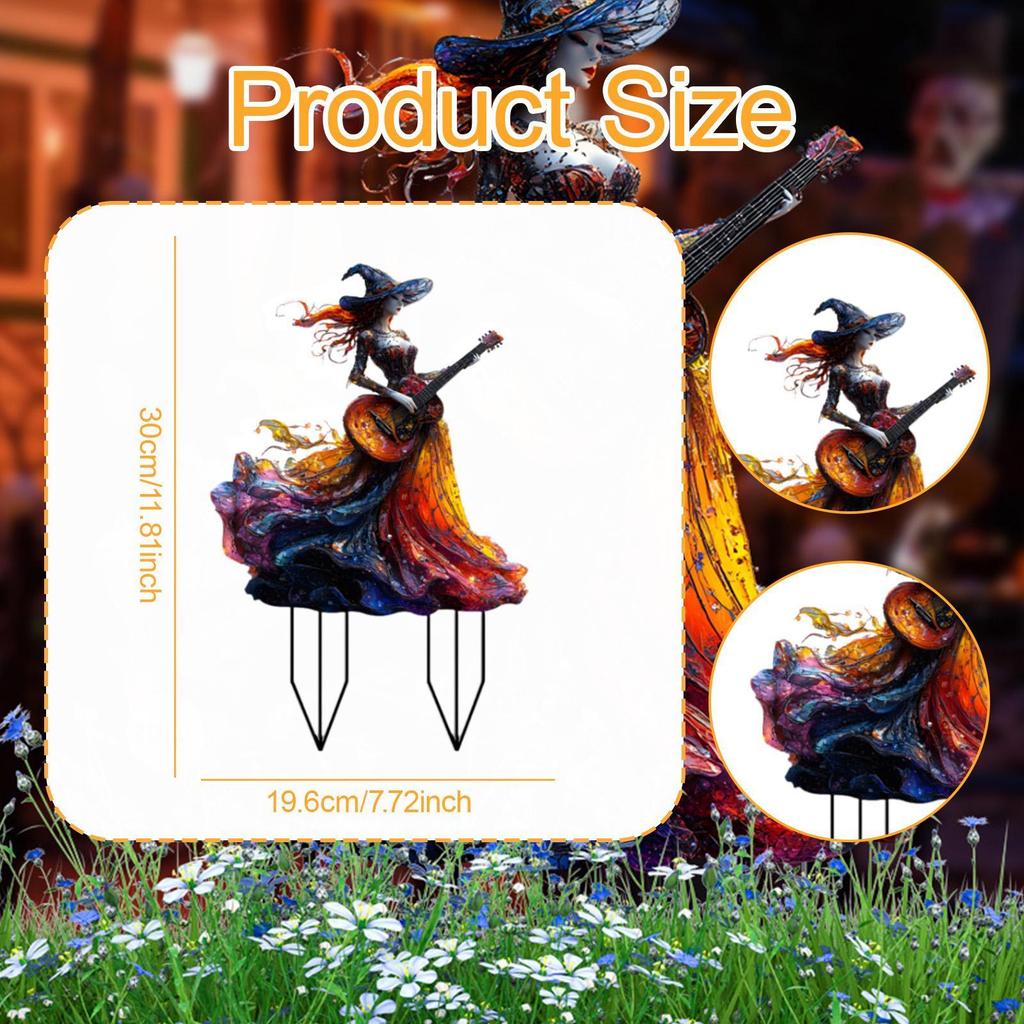 2D Acrylic Flat Garden Stake for Girl Halloween Decorative Plaque Fence Backyard Sidewalk Patio
