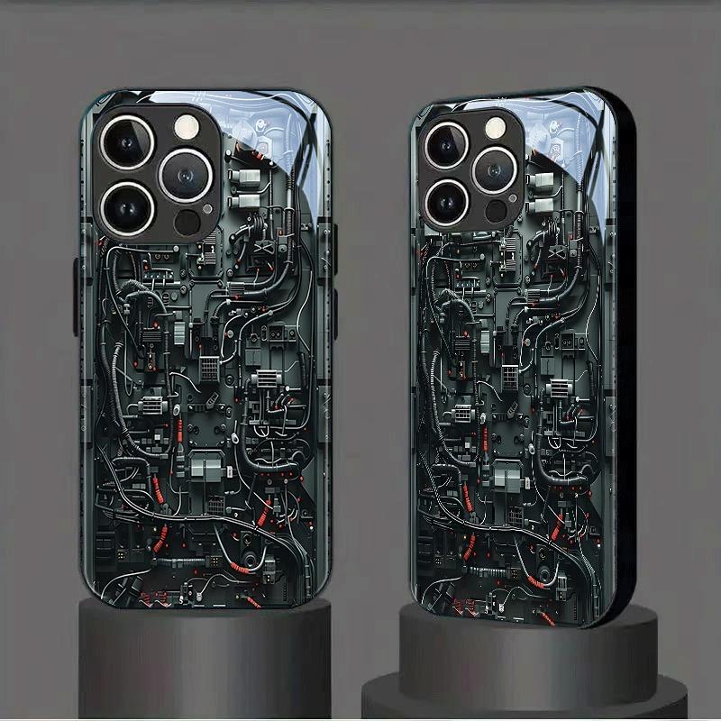 Creative Mechanical Circuit Pattern Phone Case For Samsung Galaxy S25 S24 S23 Ultra Plus FE Tempered Glass Black Cover