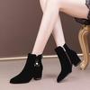Short boots women's new spring and autumn single boots thick heel middle heel matte versatile women's boots winter velvet short women's shoes