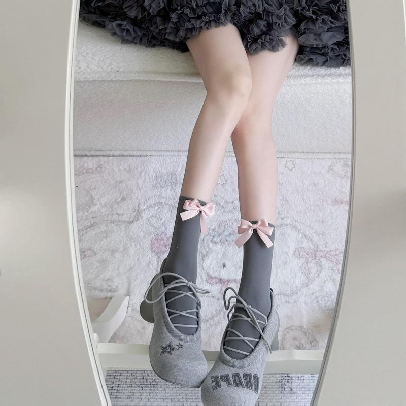 

Bow Socks Fairy Socks Summer Thin Pile Socks Beautiful Woman Mary Jane Bow Calf Socks One size