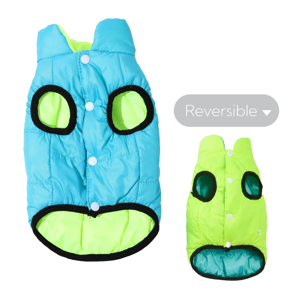 

Warm Winter Pet Clothes For Small Medium Dogs Reversible Camouflage Print Pet Vest Coat With Leash Hole Pets Yorkshire Jacket XS синий