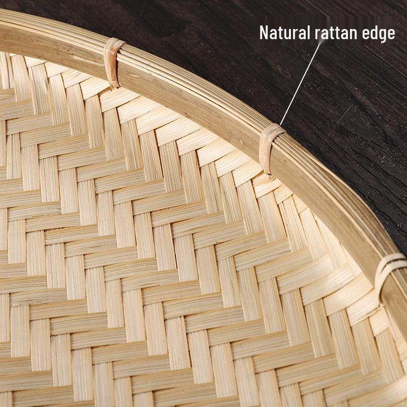 Large Round Bamboo Woven Winnowing and Drying Basket Tray
