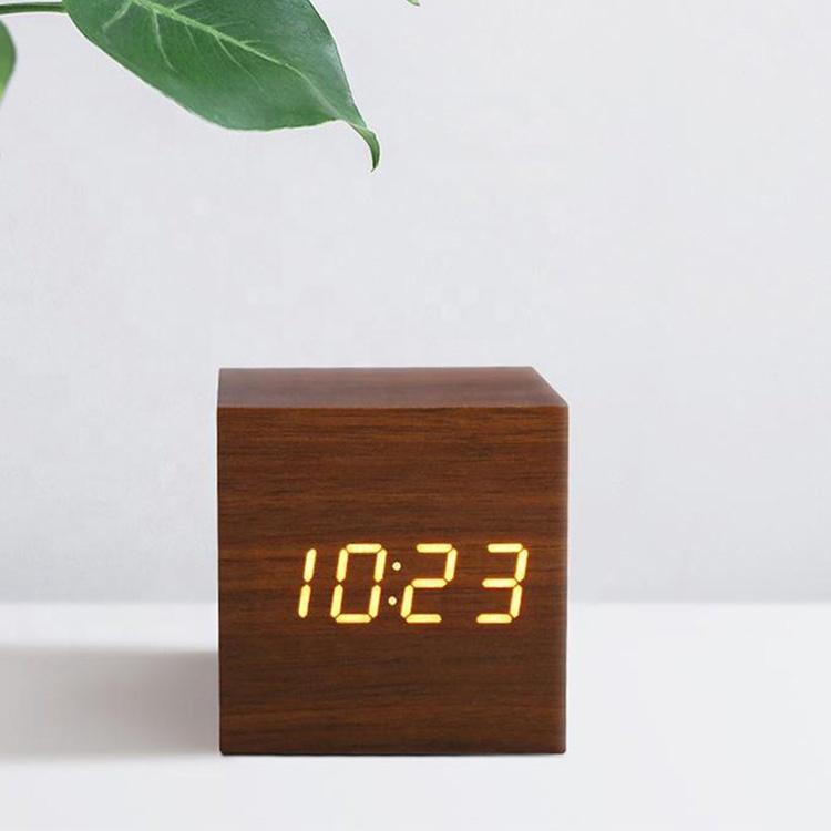 Wooden Alarm Clock Digital LED Despertador De Madera Madera Reloj Thermometer logo Custom Promotional Gift Desk Table Wood Clock