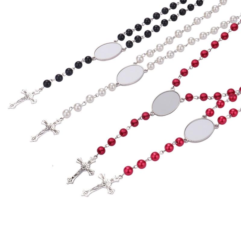 Trendy for Cross Pendant Sublimation Necklace Rosary Beads Necklace Catholicism Prayer Religious Jewellery for Family El