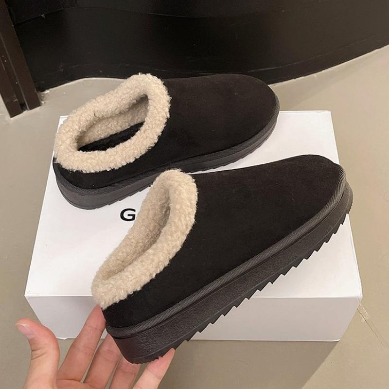 

Autumn and winter retro one-pedal fluffy slippers round head flat-bottomed lazy shoes women s outer cotton shoes 36 чёрный