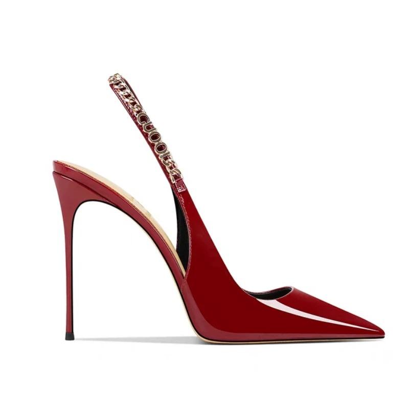 Fashion Pointed Toe High Heeled Sandals Women Sexy Slippers Woman Shoes Slingback 2025 Summer Elegant Dress Leather Shallow Pumps