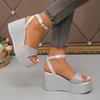 Fashion Women's Silver Platform Sandals with Ankle Strap Fashion Chunky Wedge Sandals Woman Summer 2025 Thick Sole Beach Sandalias Mujer