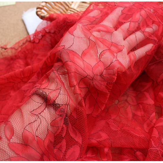 3 Meters Eyelash Lace Fabric,White Black Two-tone Eyelash Lace Trim Soft Red Skin Tone French Bilateral Flower Lace Fabric 150CM