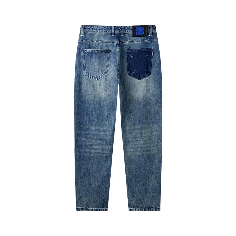NVG·YOUNG Men's Blue Cotton Tapered Jeans