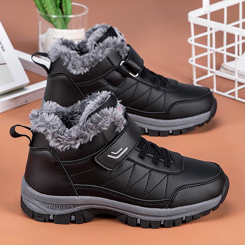 Outdoor Men's Cotton Shoes, Winter High Top Snow Shoes, Hiking Shoes, Waterproof and Plush Snow Boots