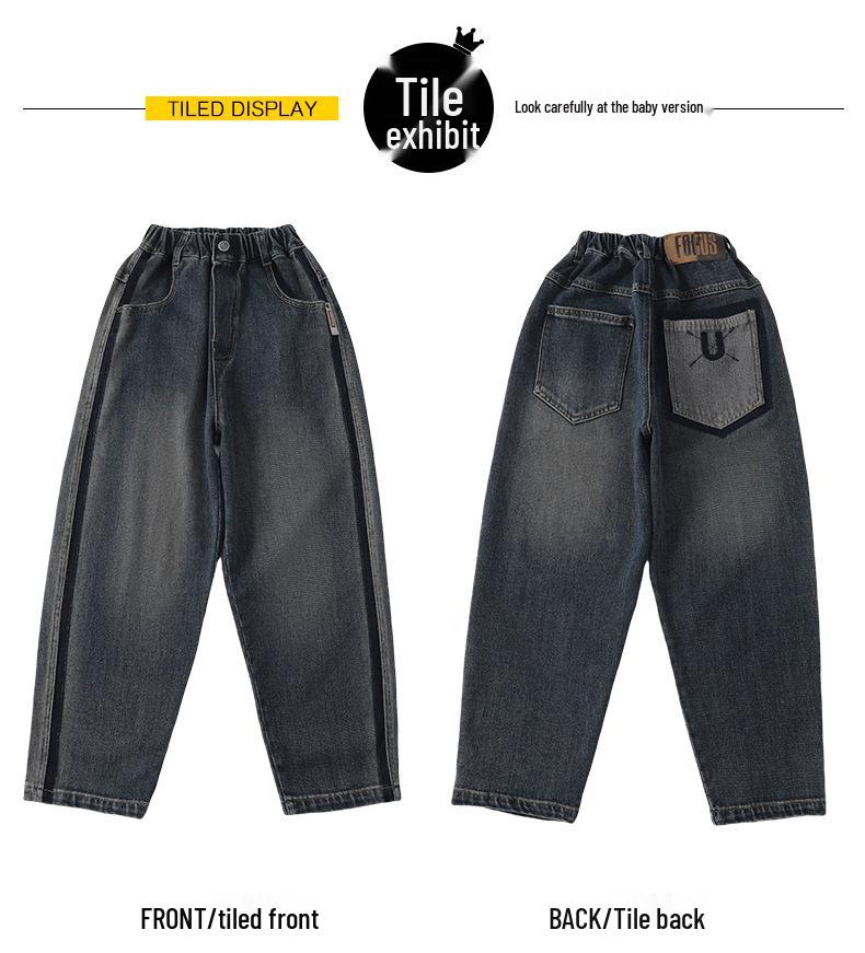 Boys' Spring & Autumn 2025 Fleece-Lined Jeans - Casual Long Pants for Kids