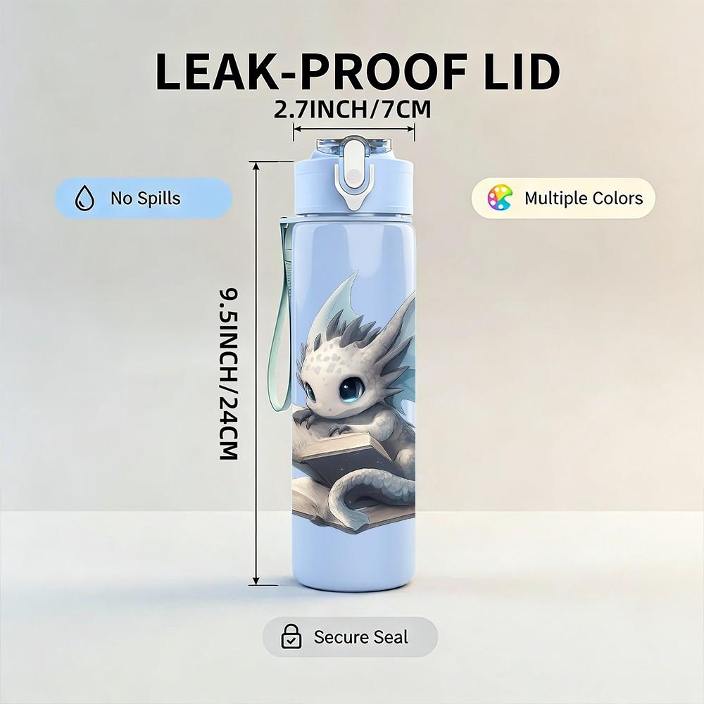 1PC Cute Baby Blue Dragon 750ml Color Plastic Sports Water Bottle Leakproof Flip Straw Lid Suitable for Sports Office Home Use