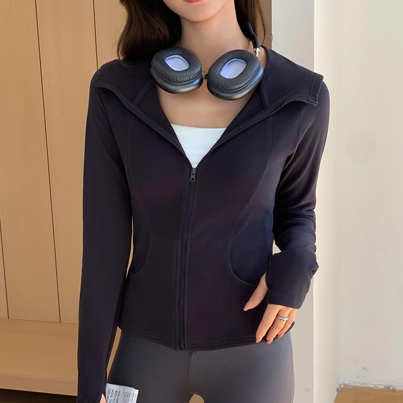 Hooded Sweater Jacket Women's Spring and Autumn New Slim-fit Waist Yoga Sports Short Top Zipper Cardigan