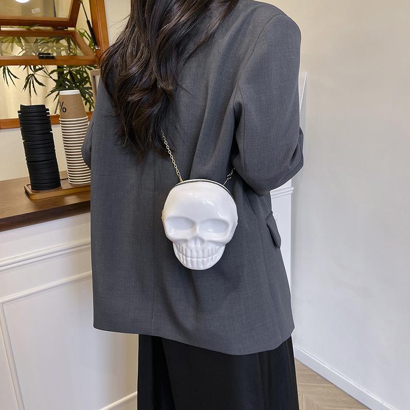 Rose Red Cute Carto Shoulder Bag Halloween Funny Ghost Skull Bag Pu Leather Zipper Handbag Purse Small Crossbody Phe Bags