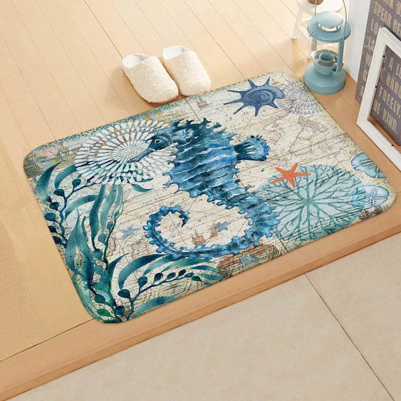 Ocean Life Design Floor Mat - Vibrant Sea Creatures for Bathrooms, Living Rooms, Entrances, Perfect Coastal Addition
