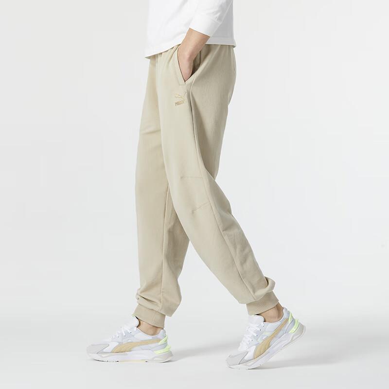 Puma New Year Solid Color Elastic Waist Running Training Tapered Knit Sports Pants Unisex Pants Khaki 625837-90