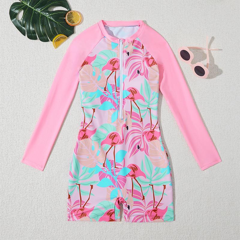 

Купальник с длинным рукавом в корейском стиле с принтом для девочек-младенцев и малышек - Милый и консервативный цельный купальник на молнии 5 Years розовый