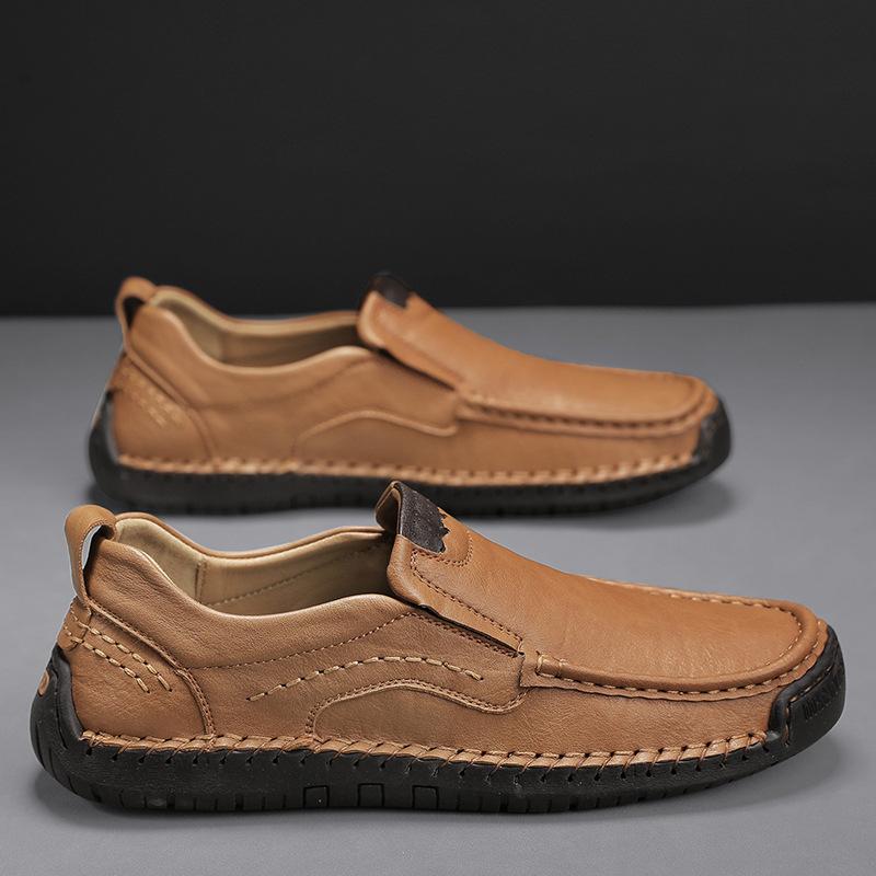 Pantofi populari pentru bărbați, cusuți manual, pantofi casual de exterior, pantofi din piele cu o pedală, pantofi lejeri de mărime mare cu vârf jos
