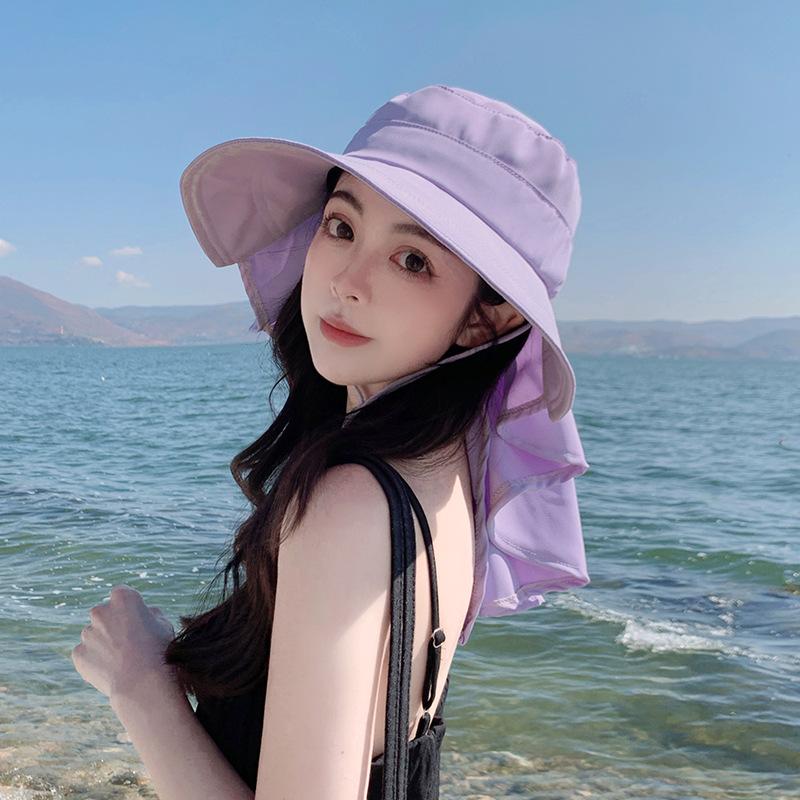 8459 spring and summer outdoor sunscreen visor big brim shawl bucket hat fashion with ponytail hole hat women