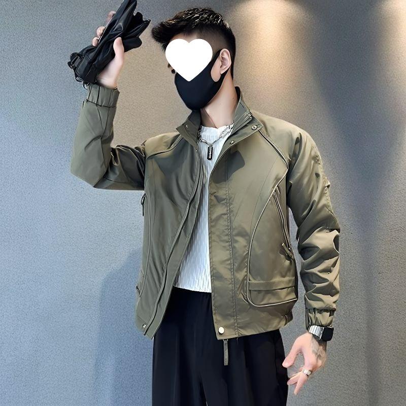 2025 Men's Trendy Windproof Stand-up Collar Workwear Jacket - Spring/Autumn Casual Korean Style