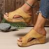 Large size slope heel cool slippers women's new round head platform sandals women's fish mouth muffin drag