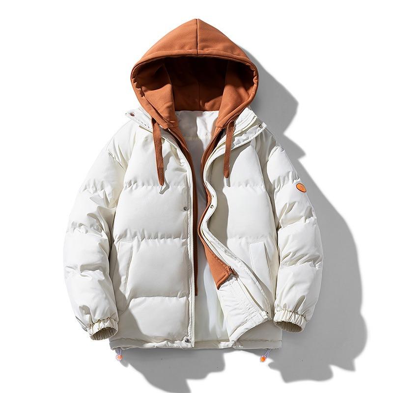 New trendy brand hooded jacket loose large size cotton-padded jacket thickened fake two-piece cotton-padded jacket
