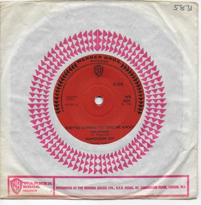 7inch Record NAPOLEON XIV  Theyre Coming To Take Me Away Ha WB5831 Warner Bros. Re 1966 UK Pop Used