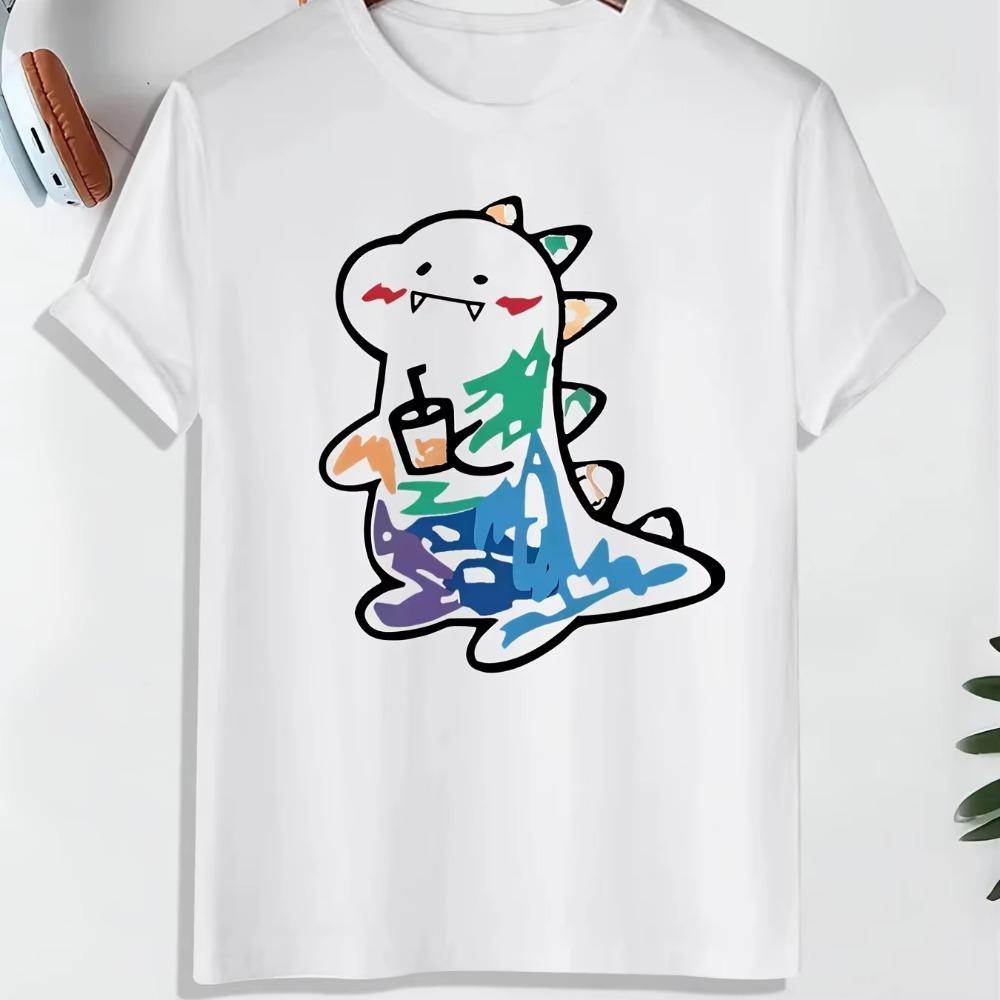 Men's Cute Dinosaur Print Loose T-Shirt, Casual Stretch Tees, Summer