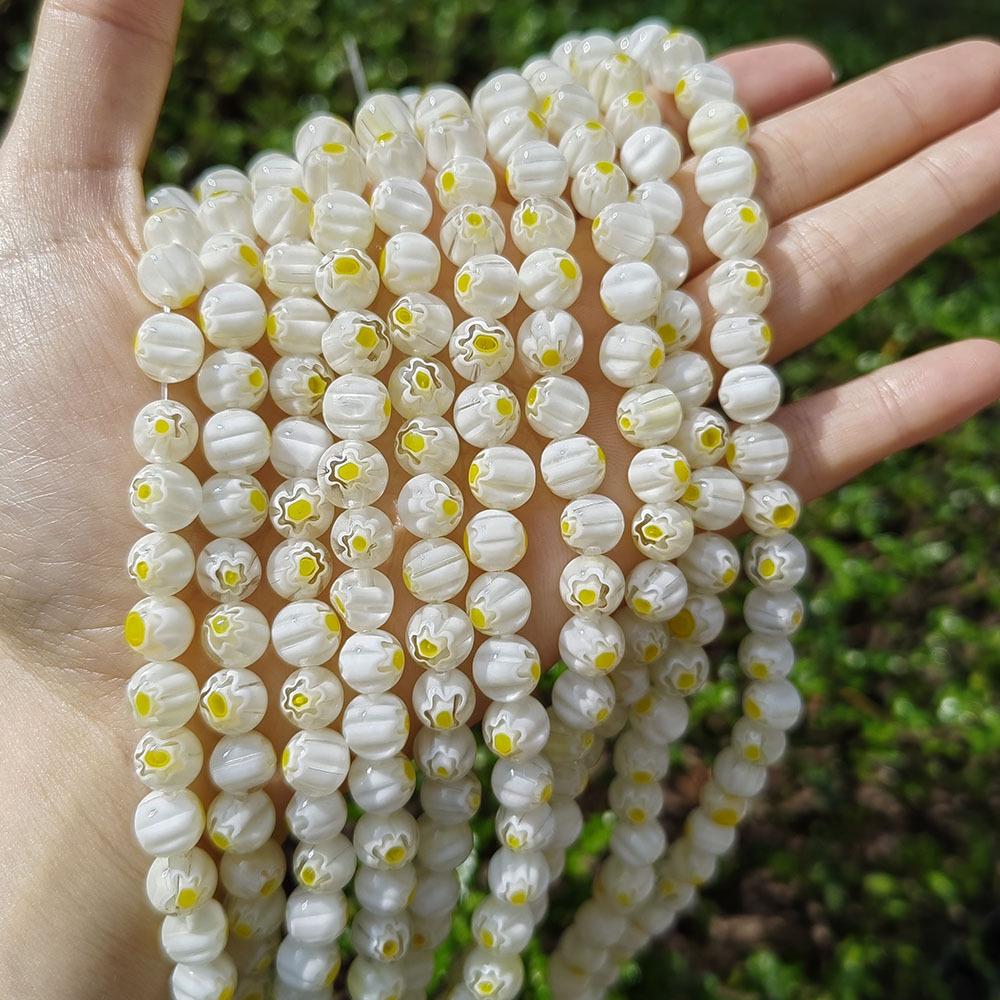 Millefiori Glass Beads 8mm - Round, Single Flower, Loose Beads for DIY Jewelry