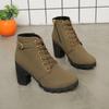 Women's Autumn High-Heeled Boots: Short, Thick-Heeled, Round-Toe Martin Style with Belt Buckles and Lace-Up Design
