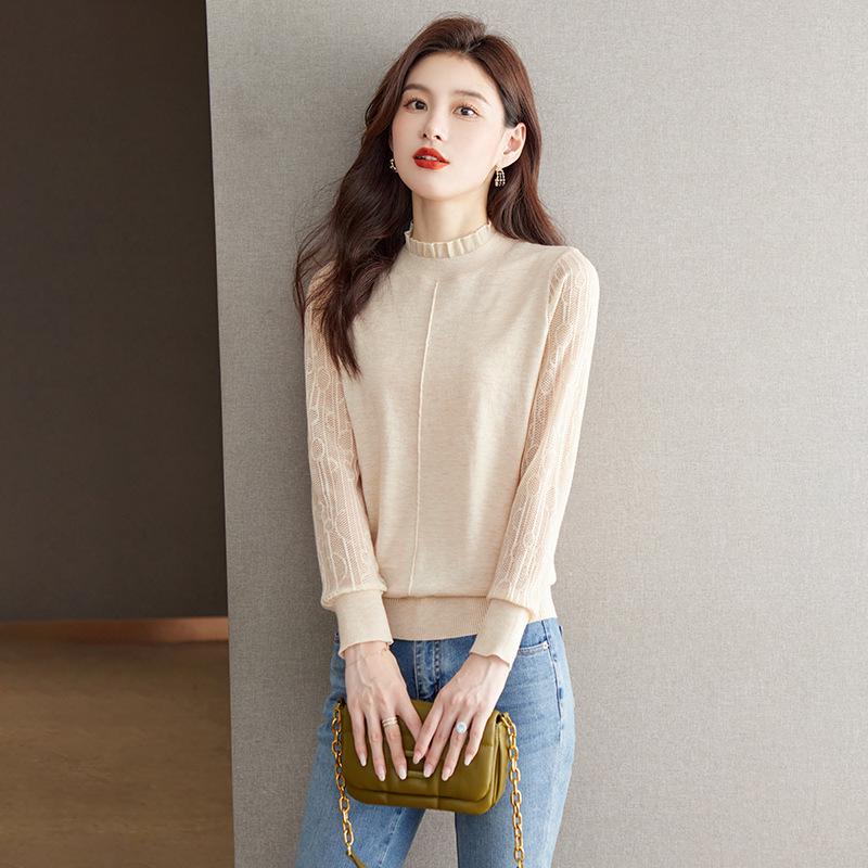 

Genuine Brand Women s Autumn/Winter Wool Knit Top - Slim, Skin-Friendly, Versatile, Hollowed Design M бежевый