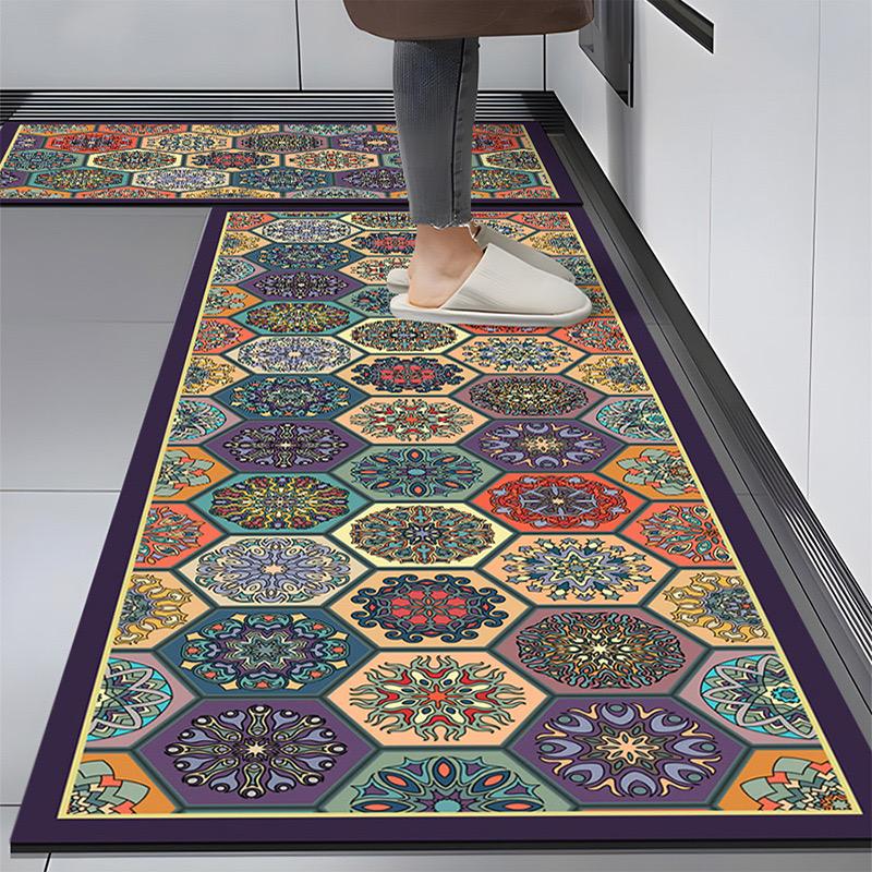 1PC Retro American Kitchen Soft Diatomized Mud Floor Mat Long Strip Combination Wash Waterproof And Oil Proof Foot Mat