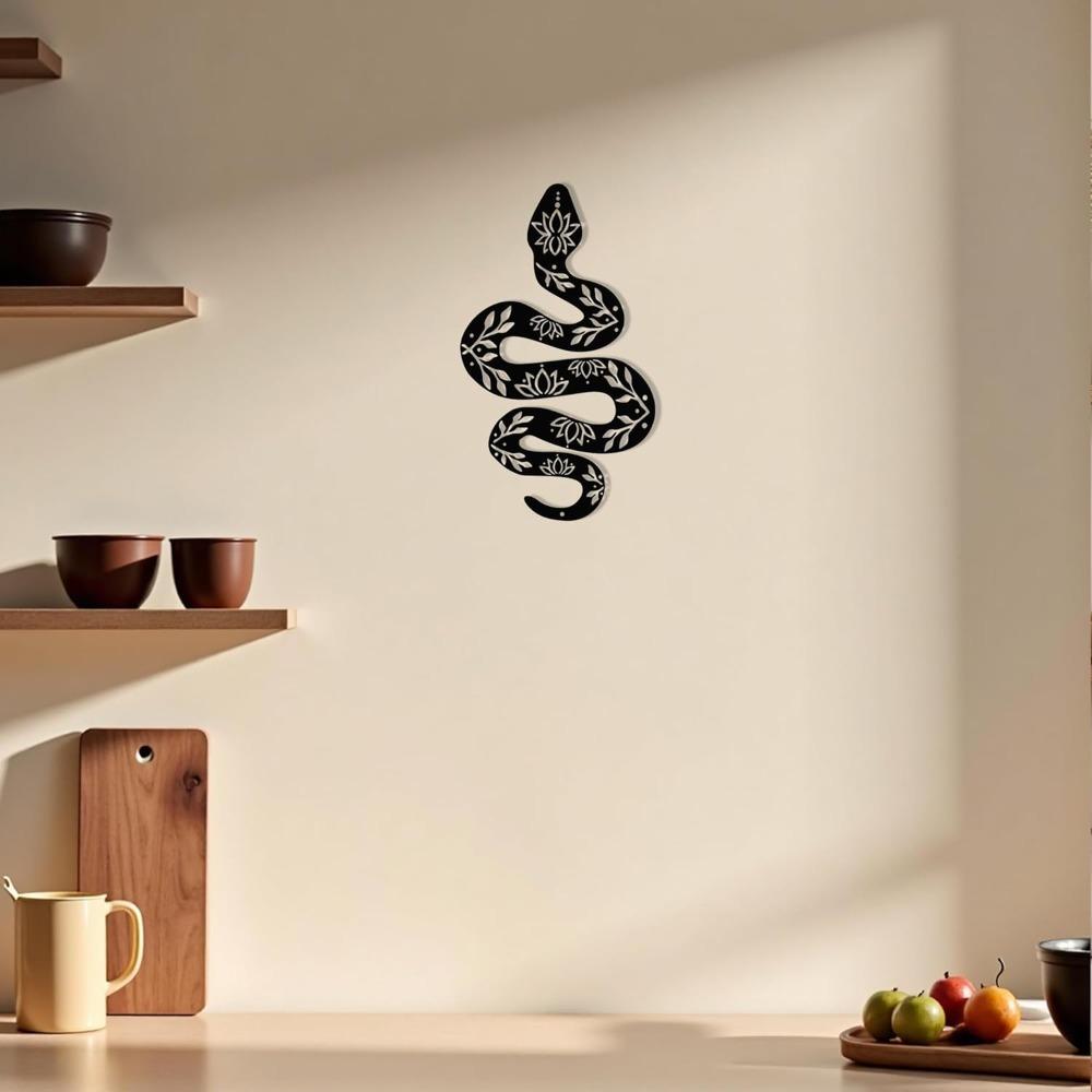 Metal Yoga Snake Wall Art, Lotus Bohemian Home Decor, Spiritual Gothic Witchcraft Sculpture 16 Inch