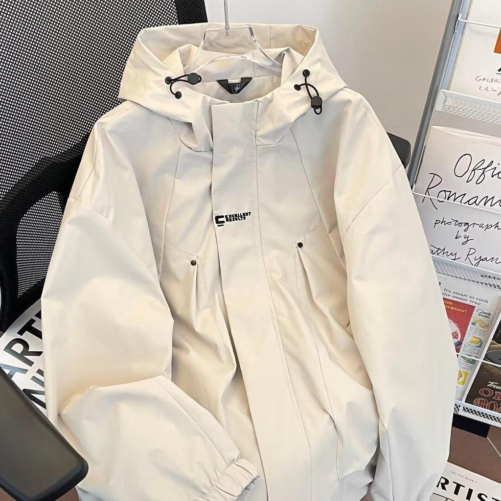 Men's Embroidered Hooded Windbreaker: Trendy, Casual, Waterproof Jacket for Spring and Autumn - Youth Sports Style with Sun Protection.