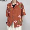 INCERUN Oversized Men Lapel Neck Short Sleeve Floral Print Casual Loose Shirts