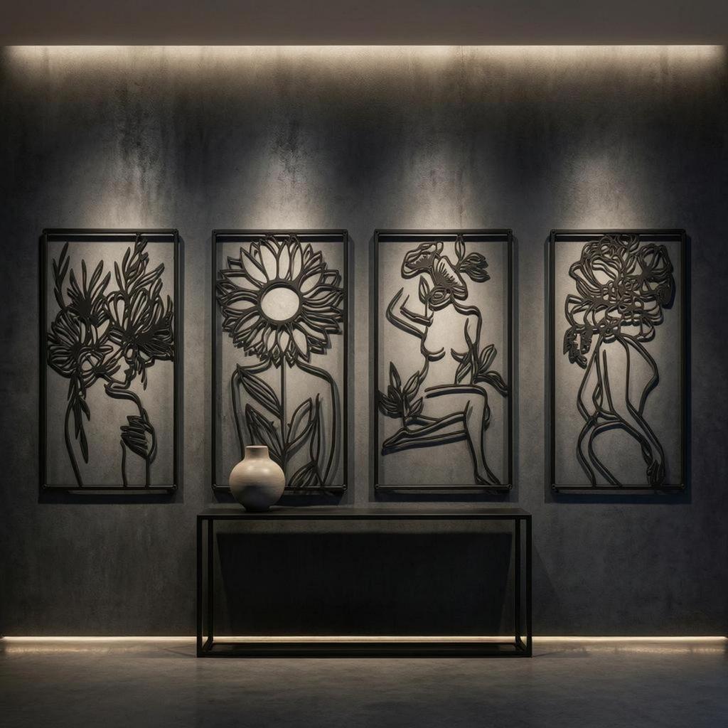 4 Pieces Abstract Female Line Openwork Minimalist Metal Drawing Figure