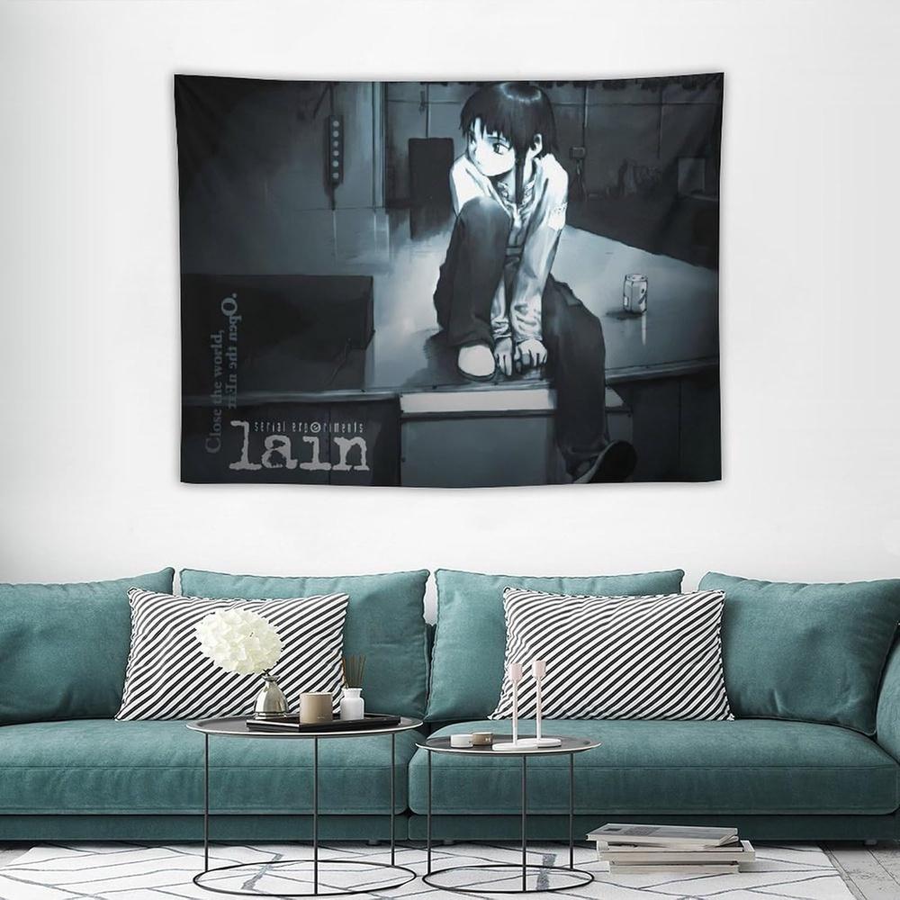 Arazzo Serial Experiments Lain Appeso a Parete Anime Monocromatico per Camera da Letto e Soggiorno Decorazione Regalo Perfetto per i Fan