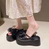Fashion slope heel slippers heightened platform women wear summer sandals 2025 new sweet bow one-word drag