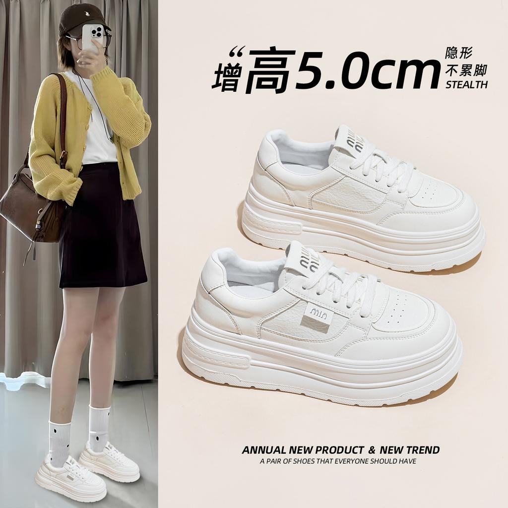 Women's autumn new thick-soled heightening versatile leather casual sports single shoes