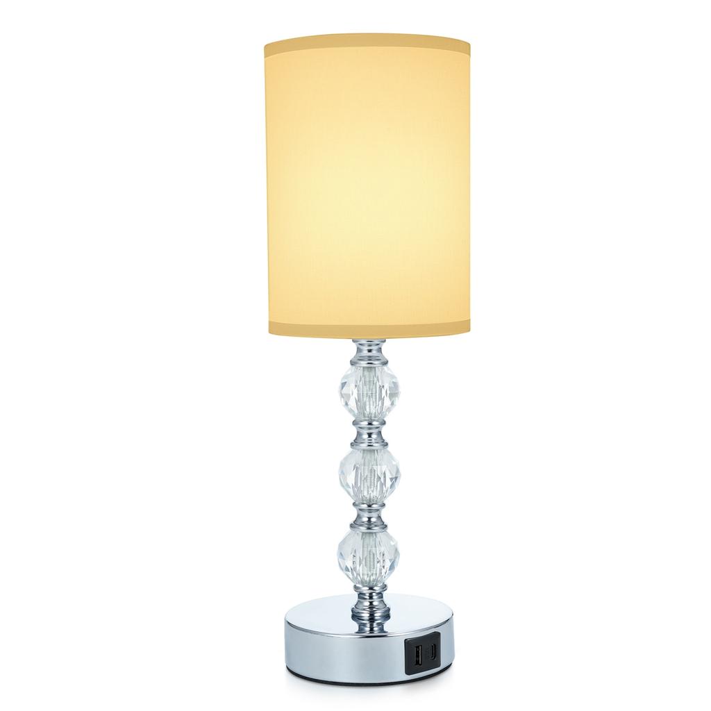 Luxury Bedside Table Lamp Bedroom Nightstand Lamp with 3000K Warm Light Bulb Fabric Lampshade Desk Lamp with USB C+A Charging PortCelsiusAC Ou