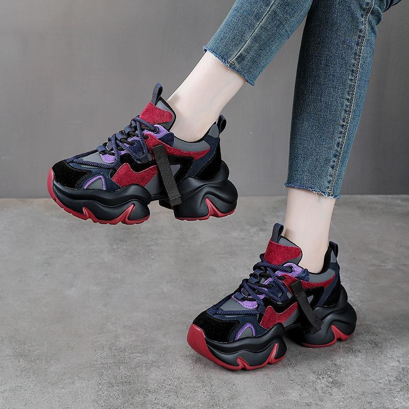 Nové univerzální výškově zvyšující dad shoes pro ženy, nové kožené sportovní a volnočasové boty na silné podrážce, prodyšné malé dámské boty