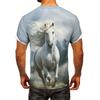 Męski T-shirt z nadrukiem 3D wzoru białego konia, Humoryczny T-shirt z nadrukiem cyfrowym z krótkim rękawem, Oddychający poliester, Okrągły dekolt, Casualowy