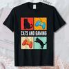 Cats And Gaming For The Cat Lover Gamer Video Game Player Tshirt Esport Pet Lover Streetwear Tops Vintage Game Controller Tees