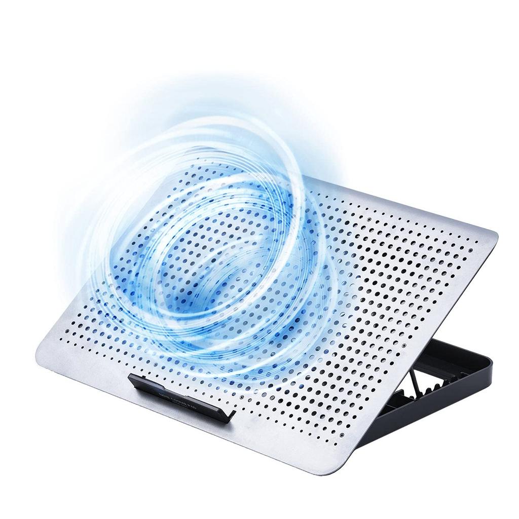 Sanwa Direct Chlazení notebooku Kompatibilní s 8 Úhlovým Plynulým Vzduchem 2 USB USB Napájení Chladič, Stojan, Hliník, 15,6 palce, Tichý, Úrovně, Hlasitost, Porty,
