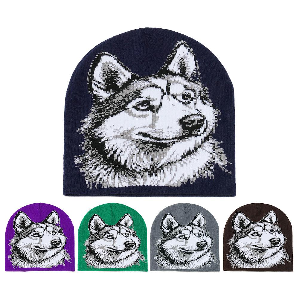Temu Autumn and Winter Pullover Hat Student Ear Protection Cold Hat Wolf Head Animal Knitted Hat