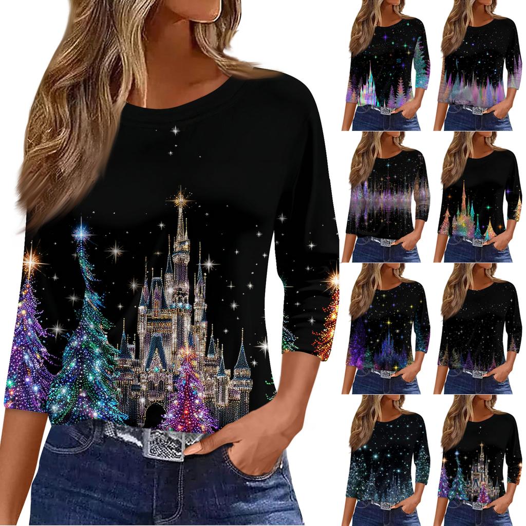3/4 Length Sleeve Womens Tops Floral Print Vintage Fashion Casual Loose With Round Neck Plus Size Shirts