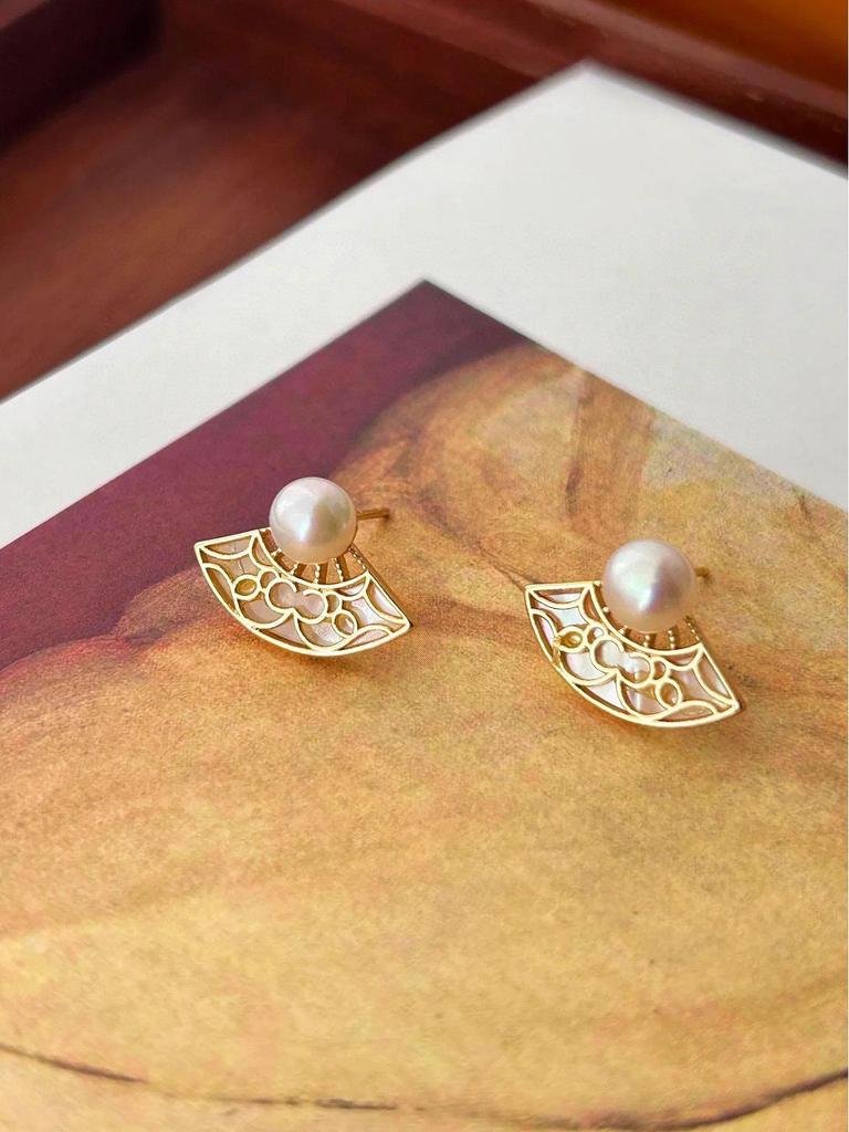 2024 High-End Freshwater Pearl & Shell Fan Earrings: French-Inspired Luxury for Women